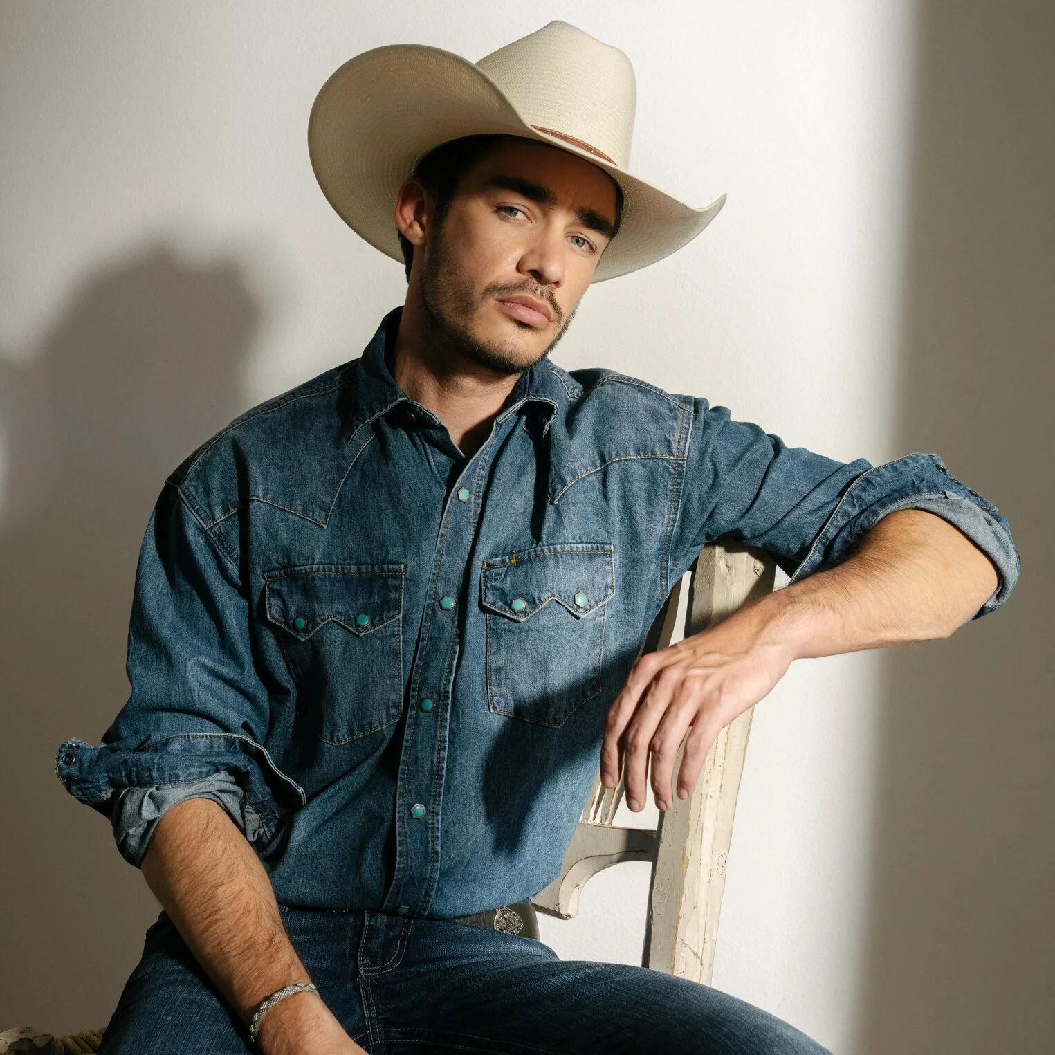 Turquoise Snap Western Denim Shirt - Image 5